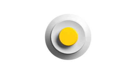 White circular plate with a centered yellow button.  Layered circles.  3D render