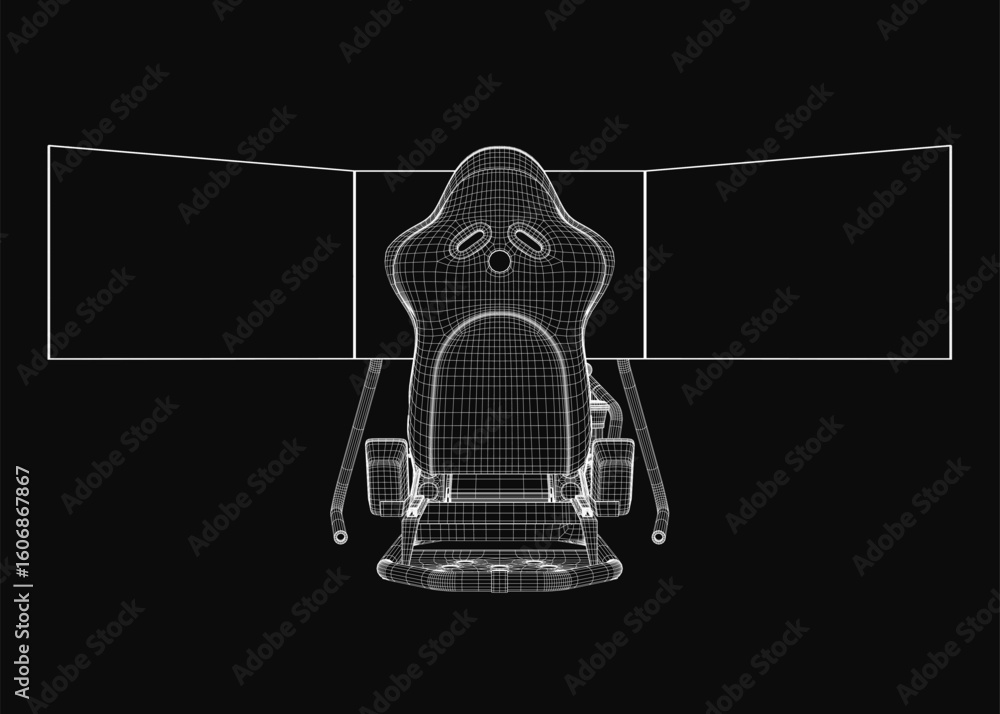 Poster a 3d model of a racing seat features a detailed blueprint with intricate wireframe lines and smooth 