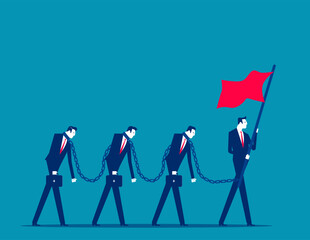 People chasing flags. Employee people chained to the flag chasing ideology