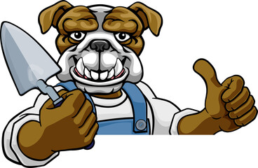 Bulldog Bricklayer Builder Holding Trowel Tool