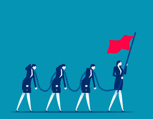 People chasing flags. Employee people chained to the flag chasing ideology