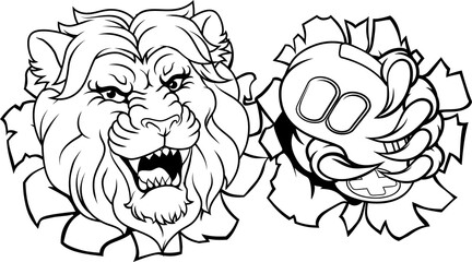 Lion Gamer Video Game Animal Sports Team Mascot