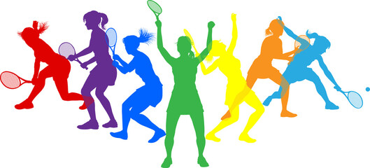 Tennis Women Female Players Silhouettes Concept