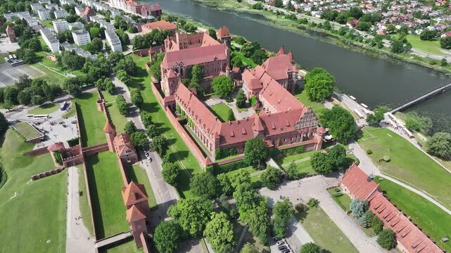 Aerial view of The Castle of the Teutonic Order in Malbork, the largest medieval castle, UNESCO, Malbork, Poland