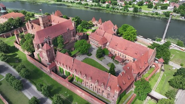 Aerial view of The Castle of the Teutonic Order in Malbork, the largest medieval castle, UNESCO, Malbork, Poland