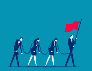 People chasing flags. Employee people chained to the flag chasing ideology