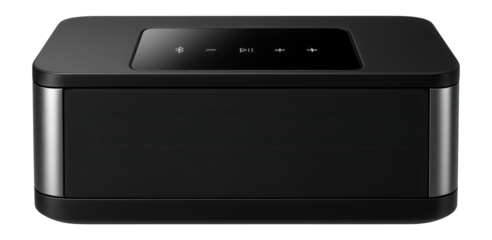 Bluetooth-enabled music center with a sleek black finish and touch-sensitive controls