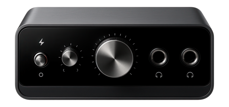 Digital audio interface with dual headphone outputs and integrated phantom power switch