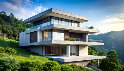 Fototapeta premium Modern hillside home (1)