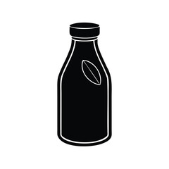 Black silhouette of a herbal tonic bottle with a leaf emblem