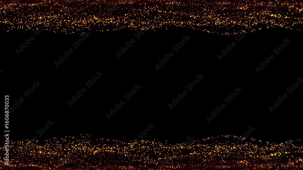 Poster loop animation flow falling glow gold snowflakes particles on black abstract border background for s