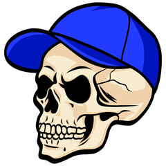 Skull Wearing Baseball Hat Cap Vector Illustration
