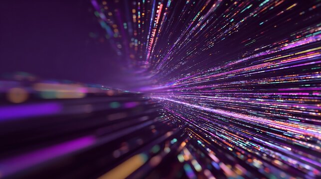abstract data tunnel with glowing neon light trails and high-speed information flow in cyberspace