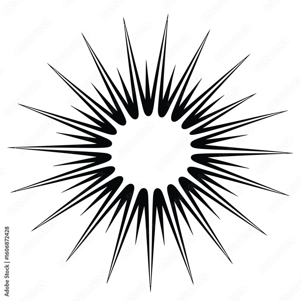 Poster abstract black starburst with sharp rays on white background