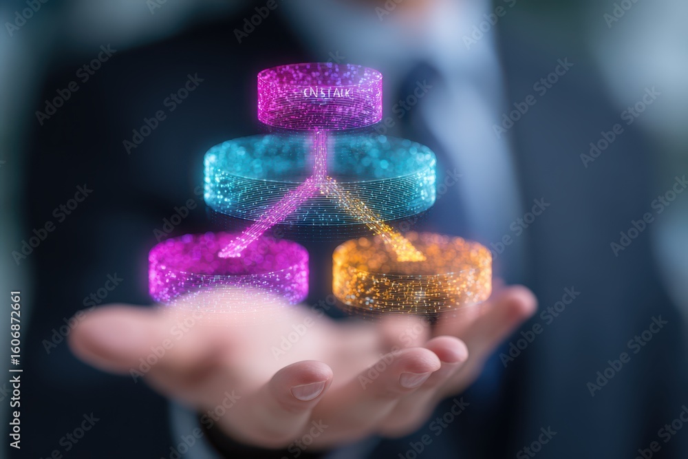 Aufkleber business professional showcasing holographic data visualization with colorful graphs and charts