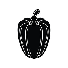 Stylized black bell pepper illustration with clean lines and white highlights
