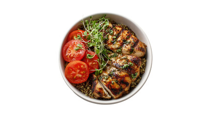 Grilled Chicken Quinoa Bowl with Tomatoes and Microgreens Healthy Meal Prep