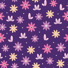 Simple Exotic Floral Seamless Pattern on a Simple Violet Background