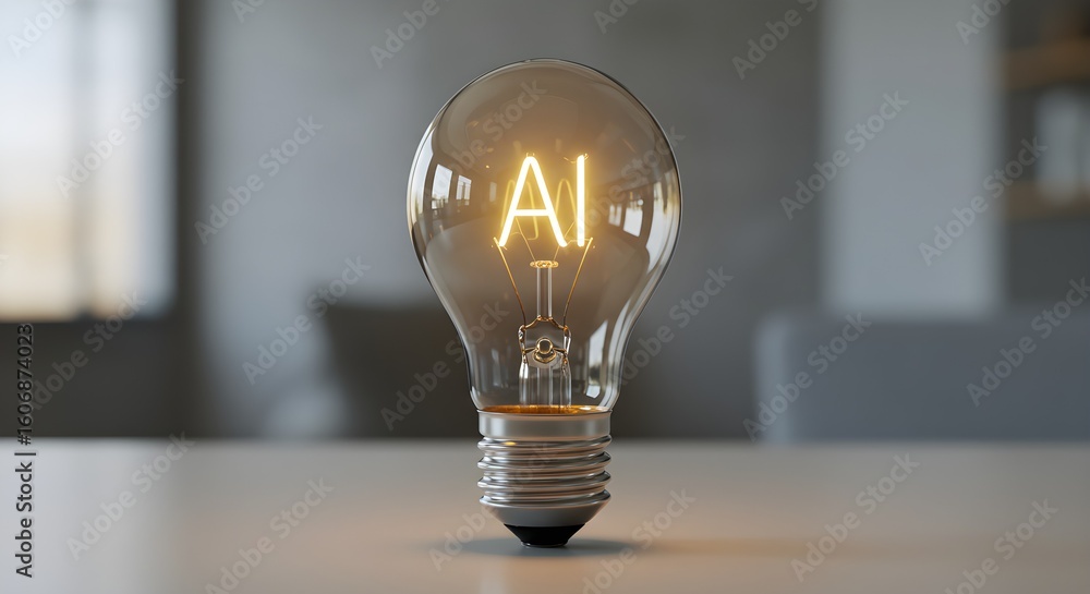 Poster light bulb with 'ai' text inside symbolizing artificial intelligence and a glowing idea. concept of 