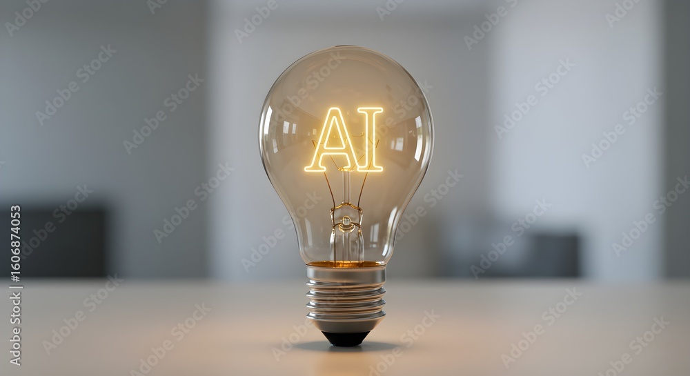 Poster light bulb with 'ai' text inside symbolizing artificial intelligence and a glowing idea. concept of 