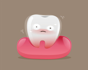 A cartoon of a wobbly and weak tooth in the gum.