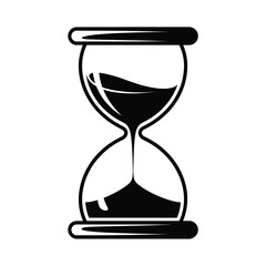 Black and white silhouette of an hourglass with flowing sand