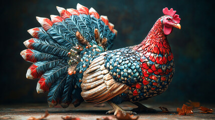 A vibrant, artistic representation of a turkey adorned with patriotic colors, ideal for Thanksgiving promotions, seasonal decorations, and festive marketing materials