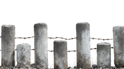 Concrete fence posts barbed wire rustic gray stone wall