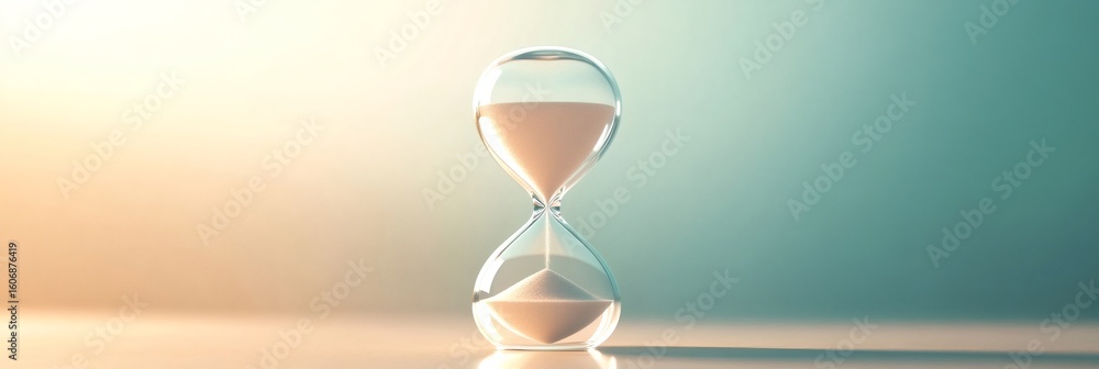 Poster cascading sand inside glass timer symbolizing time progression, deadline pressure, work efficiency a