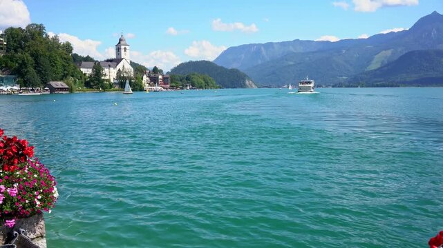 Panoramic view from St wolfgang on Wolfgangsee lake, Austria