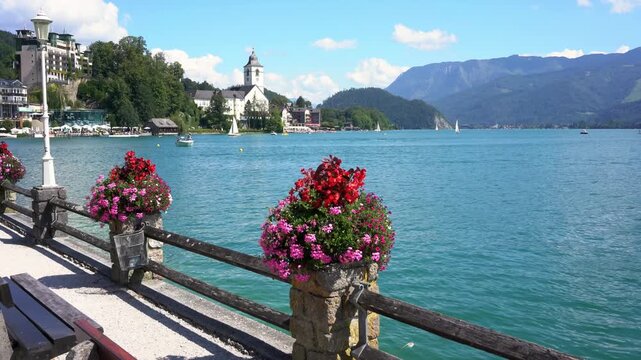 Panoramic view from St wolfgang on Wolfgangsee lake, Austria