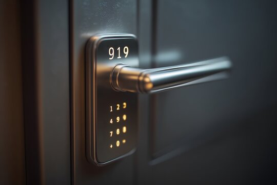 Smart Digital Door Lock System, Modern Keyless Entry Device, Electronic Security Access Control, High Tech Home Security Feature