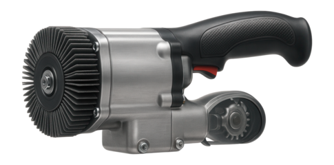 High-torque flap sander with a durable gear system for demanding tasks in a rail maintenance facility.