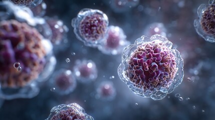 Microscopic view of Chikungunya virus particles, detailed 3D rendering, realistic textures, scientific lighting, virus floating in fluid medium