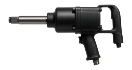 Long anvil pneumatic impact wrench with a side handle, designed for tire service centers.