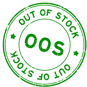 Grunge green OOS out of stock word round rubber seal stamp on white background
