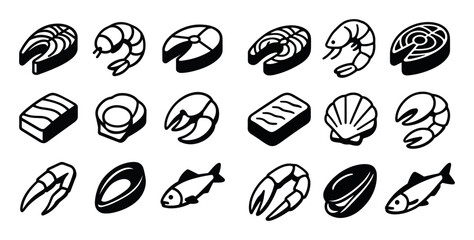 Seafood Isometric Icons