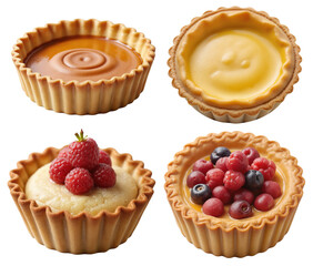 Mini Tarts Collection with Various Fillings on Transparent Background for Bakery Marketing, Dessert Menus, and Food Packaging Design