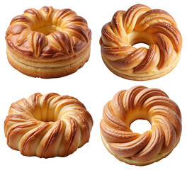 Paris-Brest Pastry Collection – Golden Choux Pastry Rings in Multiple Angles on Transparent Background for Bakery Menus and Food Marketing