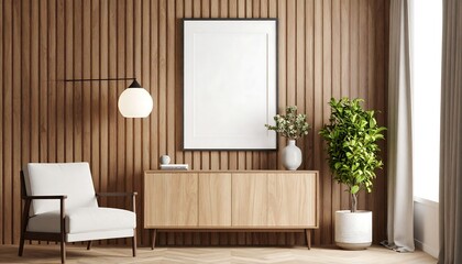 Modern minimalist wood-paneled living room