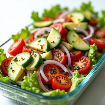 Fresh Greek Salad with Tomatoes, Cucumbers, and Feta Cheese