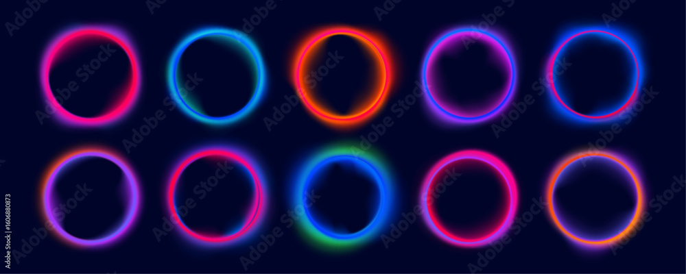 Poster curve frame wave neon gradient abstract background light colours graphic shape round design icon vec