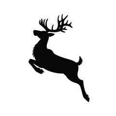 Silhouette of a leaping reindeer with large antlers