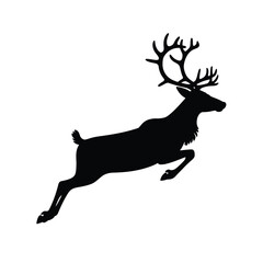 Silhouette of a leaping reindeer with majestic antlers