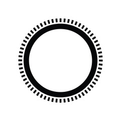 Black and white circular emblem with jagged outer edge