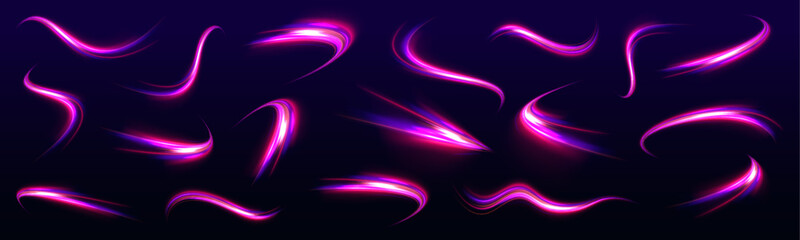 Fototapeta na wymiar Long exposure of motorways as speed. Neon spiral lines in yellow blue and purple colors. Image of speed motion on the road. 