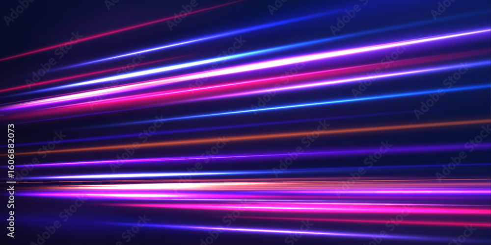 Aufkleber magical fast-moving lines with laser beams and particle motion effects, glowing neon red and blue li