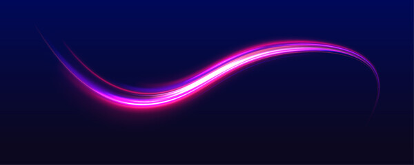 Naklejka na ściany i meble Long exposure of motorways as speed. Neon spiral lines in yellow blue and purple colors. Image of speed motion on the road. 