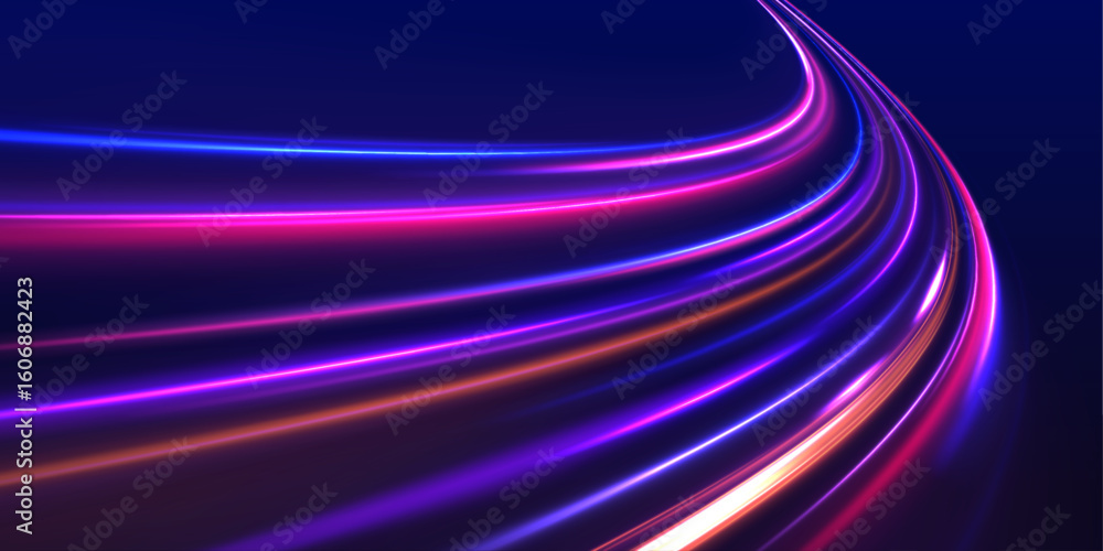 Poster speed connection vector background. dynamic and vibrant abstract art with smooth lines in pink, purp