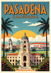 vintage travel poster of Pasadena, California